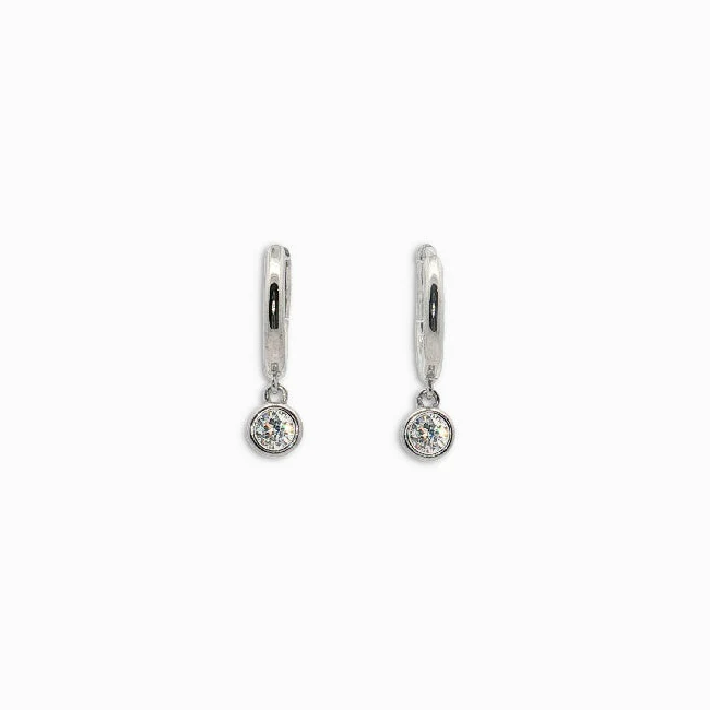 Silver & CZ 10mm Drop Hoop Earrings