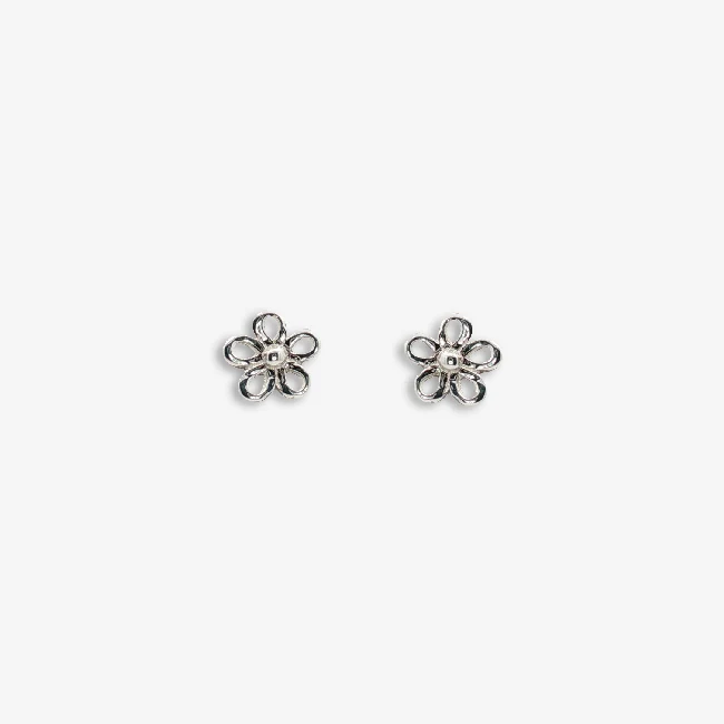 Silver Open Petal Flower Stud Earrings