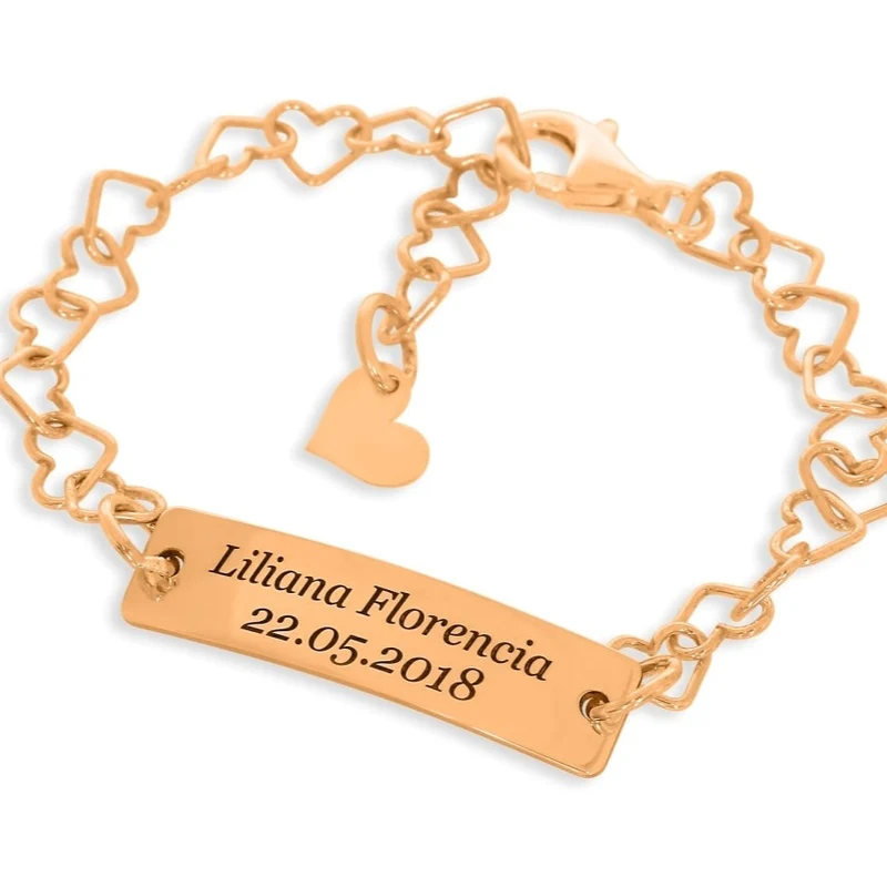 ARMBAND FÜR MÄDCHEN ROSÉGOLD HERZ ARMBAND MIT GRAVUR TAUFE EINSCHULUNG
