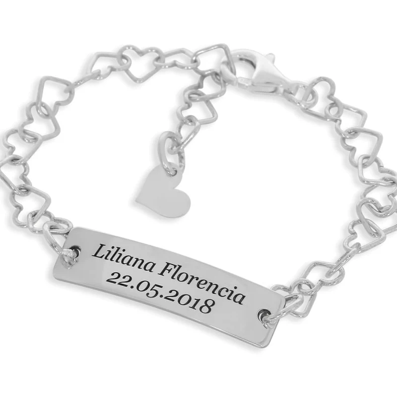 NAMENSARMBAND 925 SILBER TAUFE HERZ ARMBAND MIT GRAVUR GEBURT SILBERARMBAND