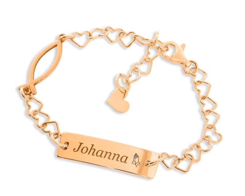 TAUFSCHMUCK ROSÉ VERGOLDET NAMENSARMBAND ICHTHYS TAUFARMBAND TAUFFISCH GRAVUR