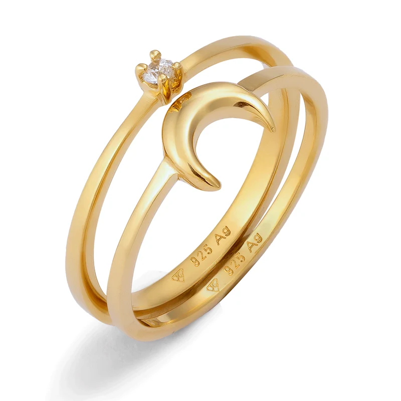 Ringset Halbmond | Zirkonia (Weiß)