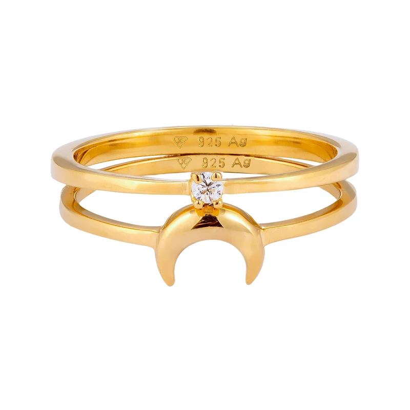 Ringset Halbmond | Zirkonia (Weiß)
