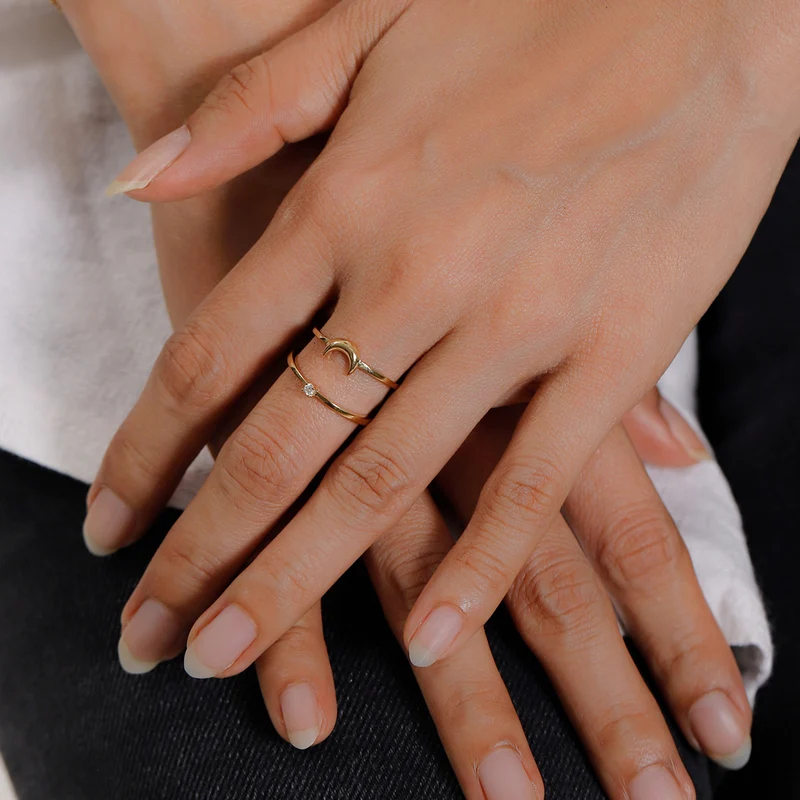 Ringset Halbmond | Zirkonia (Weiß)
