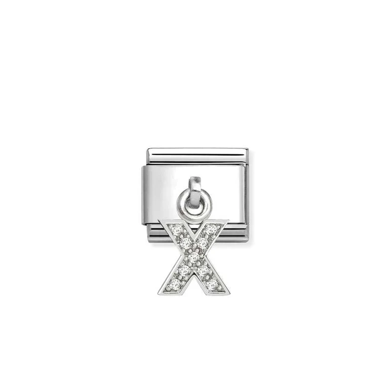 Classic Silver CZ Letter X Letter & Numbers Pendant Charms
