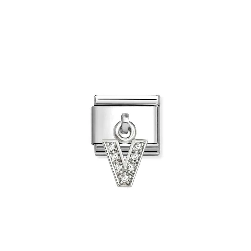 Classic Silver CZ Letter V Letter & Numbers Pendant Charms