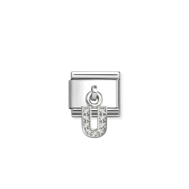 Classic Silver CZ Letter U Letter & Numbers Pendant Charms