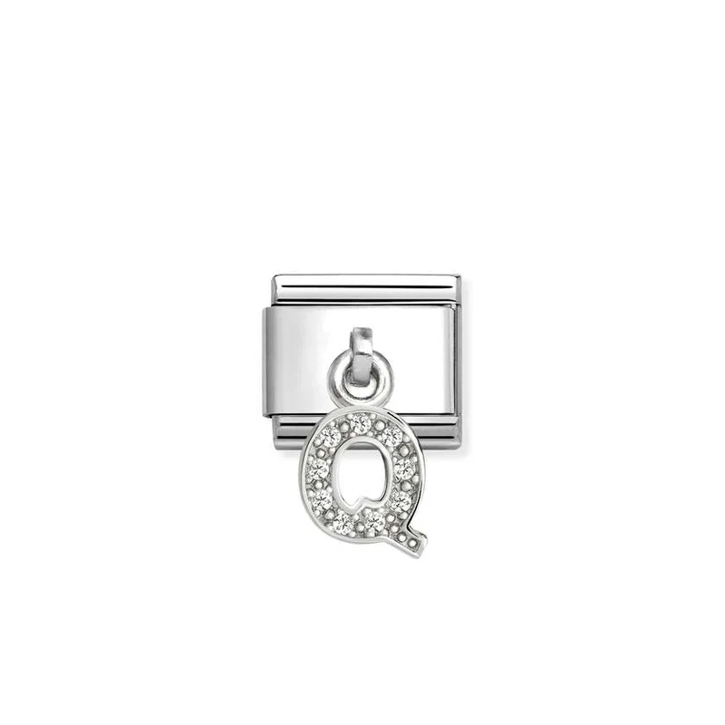 Classic Silver CZ Letter Q Letter & Numbers Pendant Charms