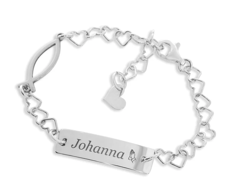 TAUFARMBAND MIT ICHTYS & HERZEN TAUFSCHMUCK 925 SILBER ARMBAND HEILIGE TAUFE