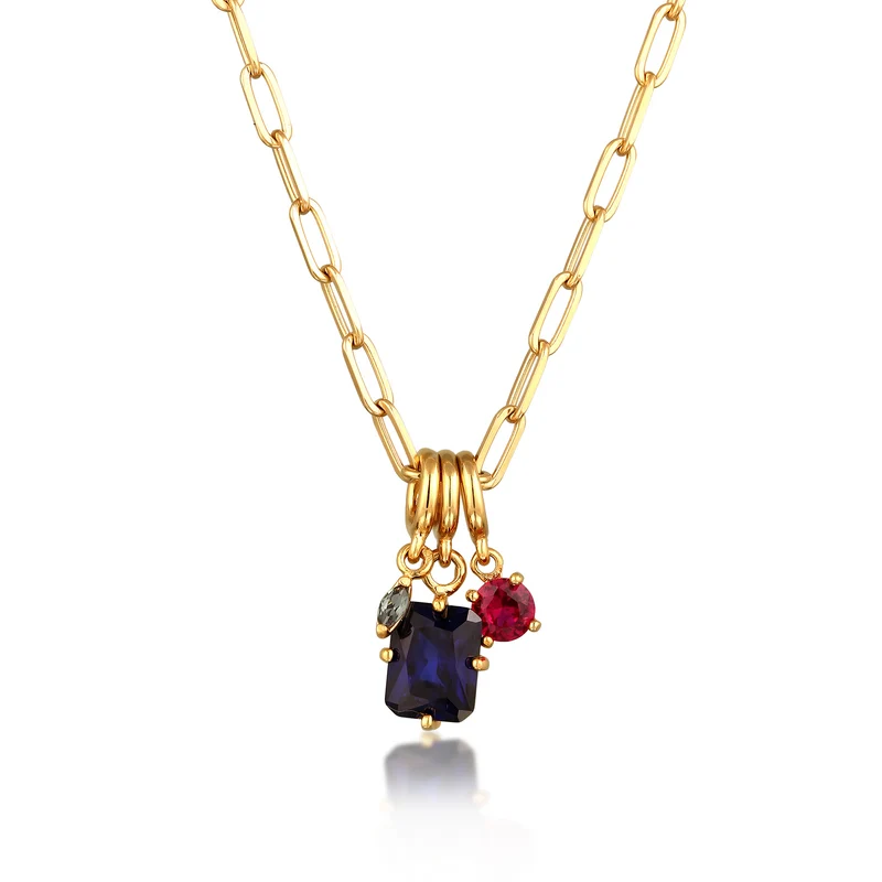 Blue Sapphire Octagon Gem Halskette & Ring Schmuck Set