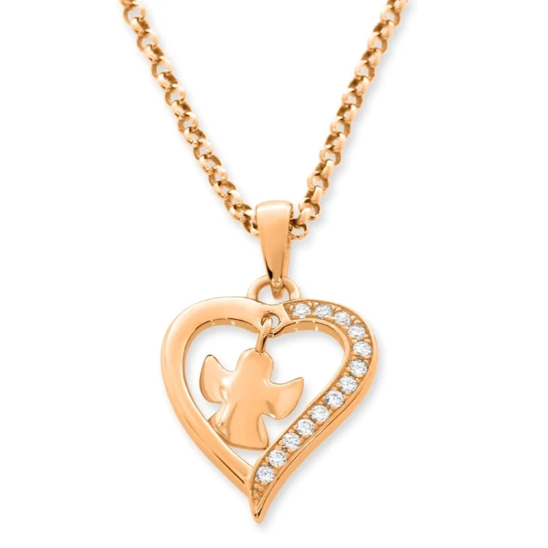 ENGEL HERZ KETTE ROSÉ VERGOLDET HALSKETTE DAMEN MÄDCHEN TAUFSCHMUCK