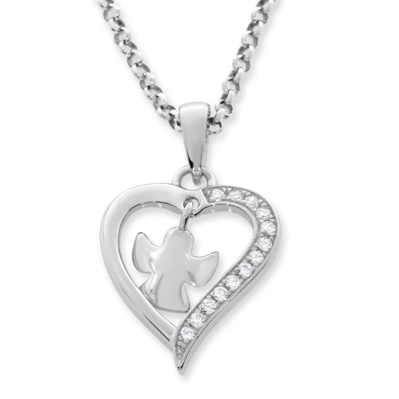 KETTE MIT HERZ ENGEL ANHÄNGER 925 STERLING SILBER DAMEN HALSKETTE