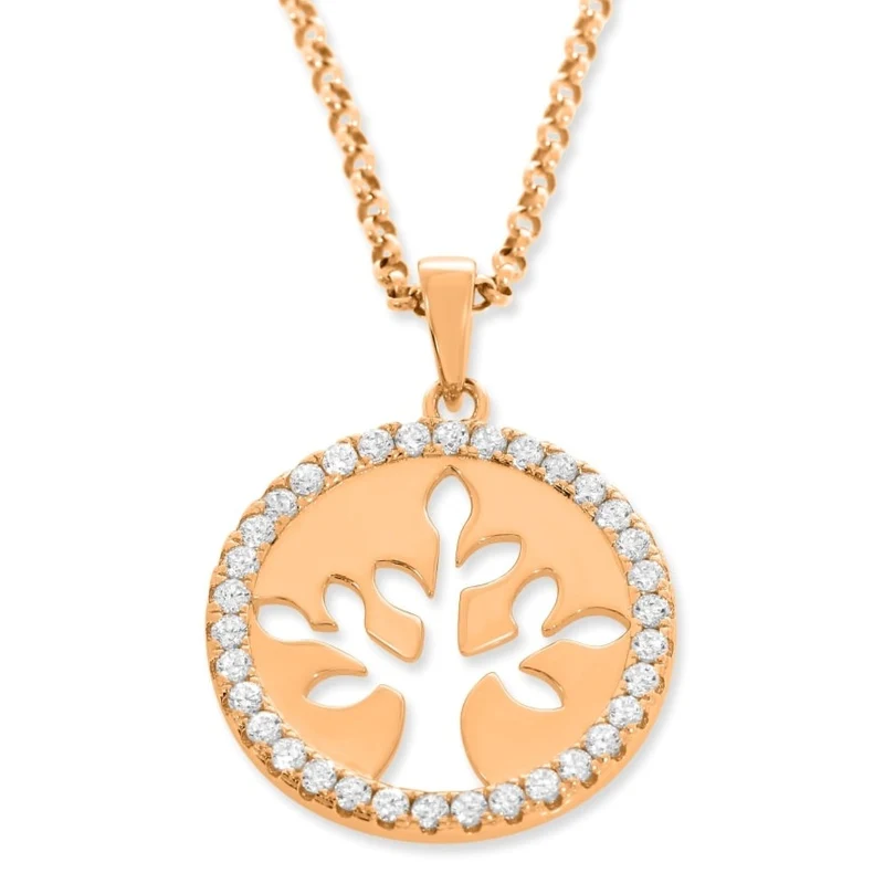 DAMEN KETTE ROSÉ VERGOLDET TREE OF LIFE ANHÄNGER HALSKETTE MIT ZIRKONIA