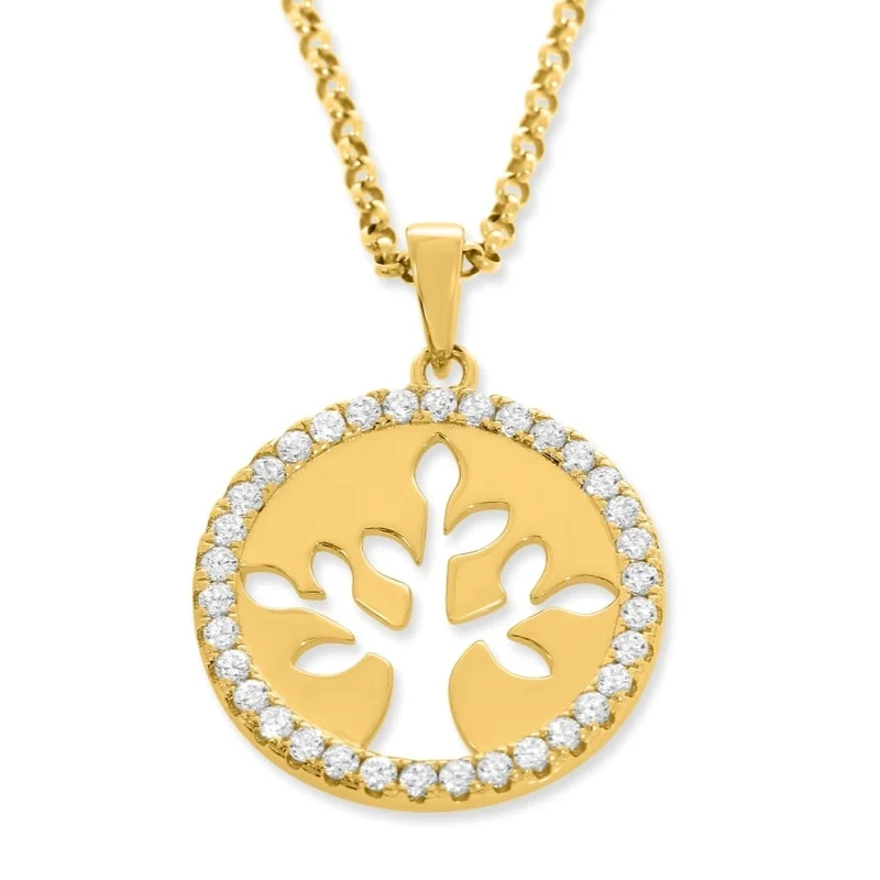 KETTE MIT BAUM ANHÄNGER 925 SILBER VERGOLDET DAMEN HALSKETTE GOLD DESIGNERSCHMUCK