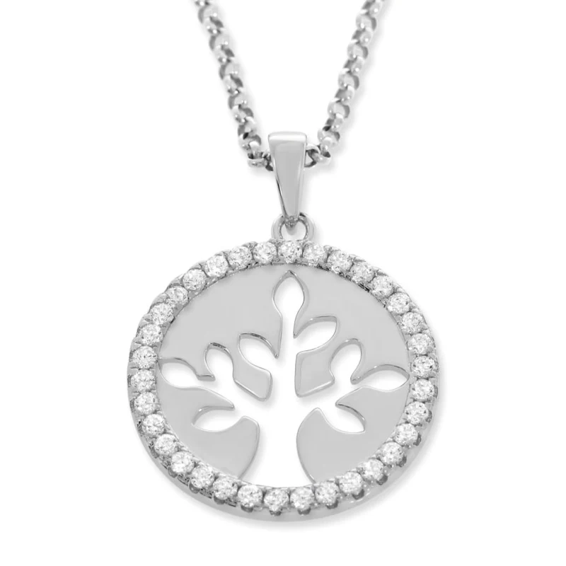 LEBENSBAUM MIT ZIRKONIA KETTE MIT BAUMMOTIV DAMENSCHMUCK 925 SILBER HALSKETTE