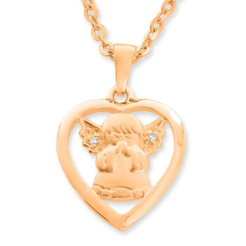 TAUFGESCHENK ROSÉ GOLD ENGEL KETTE MIT HERZ HALSKETTE ENGELANHÄNGER TAUFE GEBURT