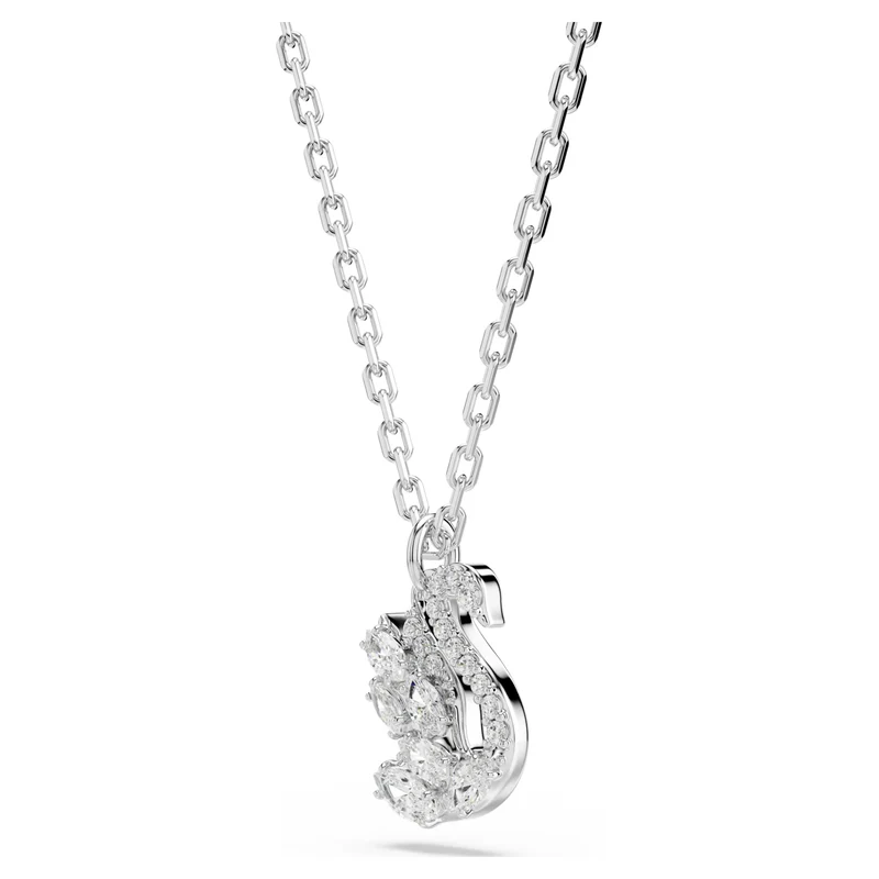 Swan Pendant Necklace with Mixed-Cut White Crystal in Rhodium Silver