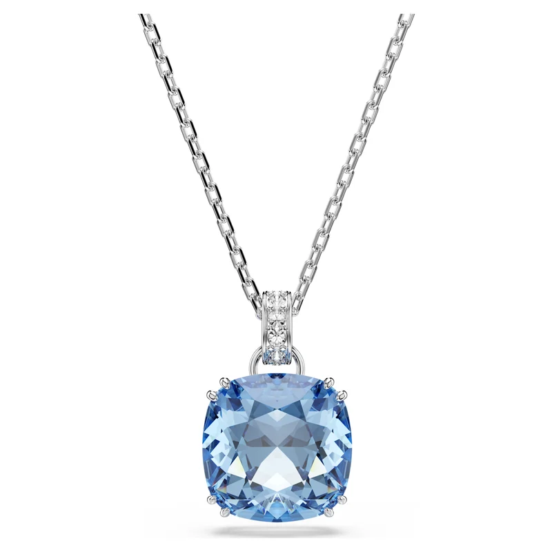 Millenia Pendant Necklace with Cushion-Cut Blue Crystal in Rhodium Silver