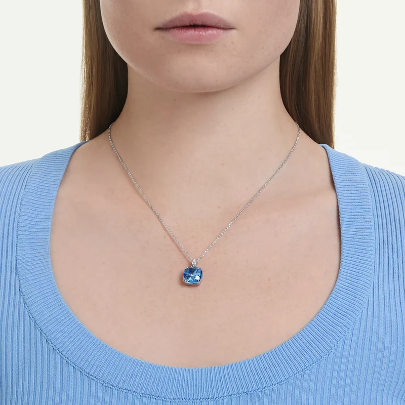 Millenia Pendant Necklace with Cushion-Cut Blue Crystal in Rhodium Silver