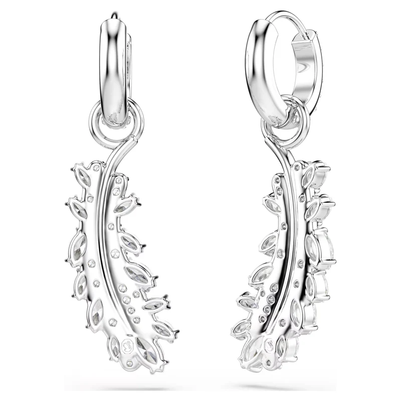 Vienna Feather Earrings with Mixed-Cut White Crystal in Rhodium Silver