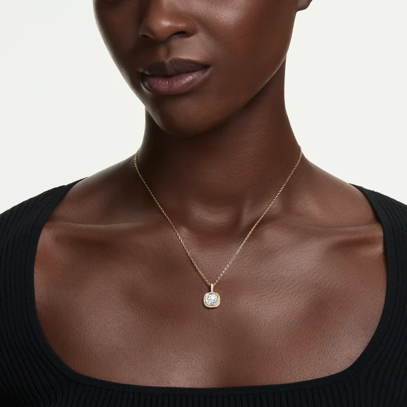 Una Angelic Pendant Necklace with Cushion-Cut White Crystal in Gold