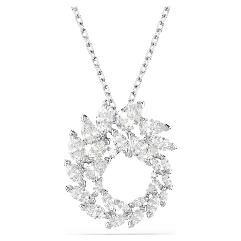 Mesmera Pendant Necklace with Marquise-Cut White Crystal in Rhodium Silver