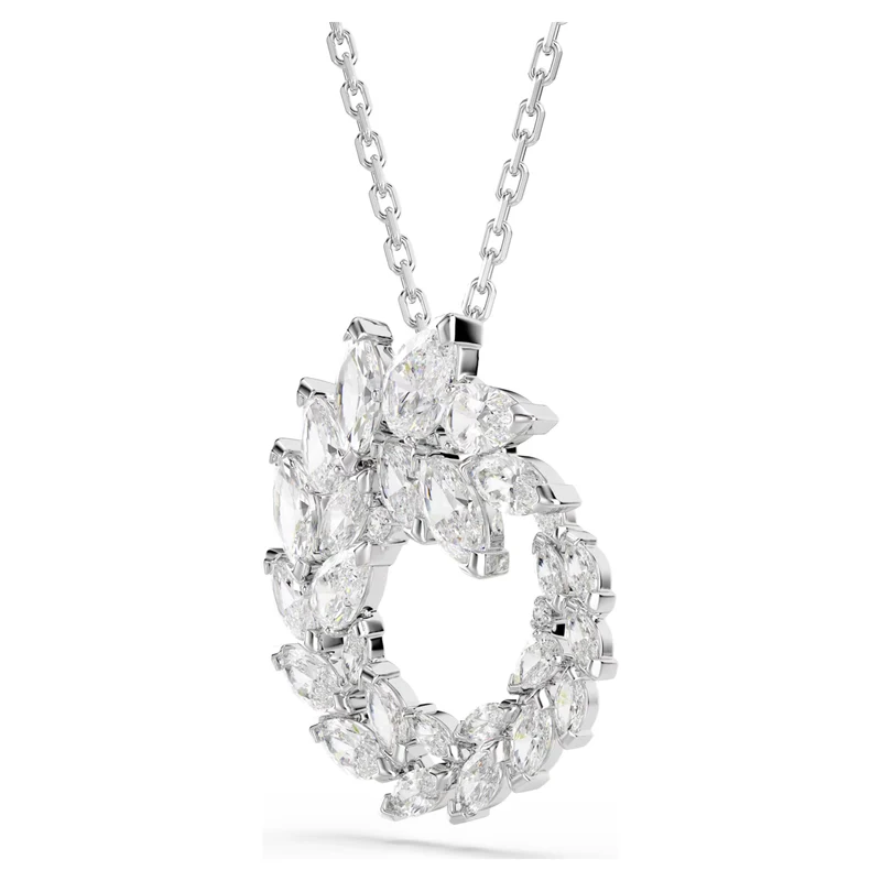 Mesmera Pendant Necklace with Marquise-Cut White Crystal in Rhodium Silver