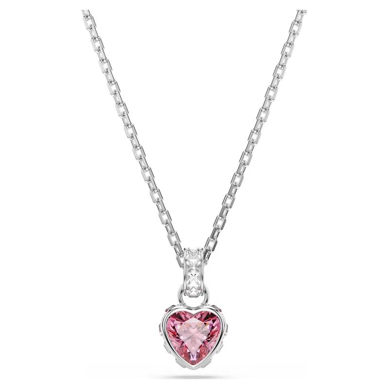 Chroma Heart Pendant Necklace with Mixed-Cut Pink Crystal in Rhodium Silver