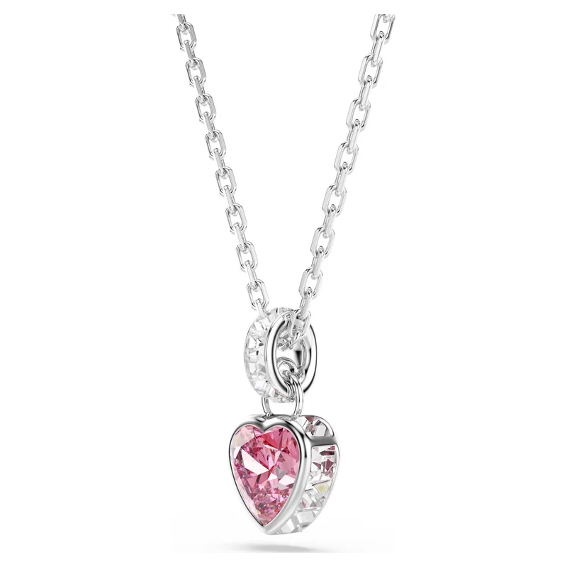 Chroma Heart Pendant Necklace with Mixed-Cut Pink Crystal in Rhodium Silver