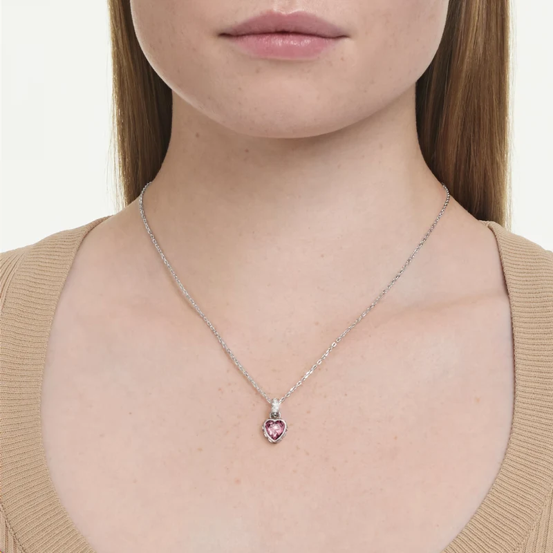 Chroma Heart Pendant Necklace with Mixed-Cut Pink Crystal in Rhodium Silver