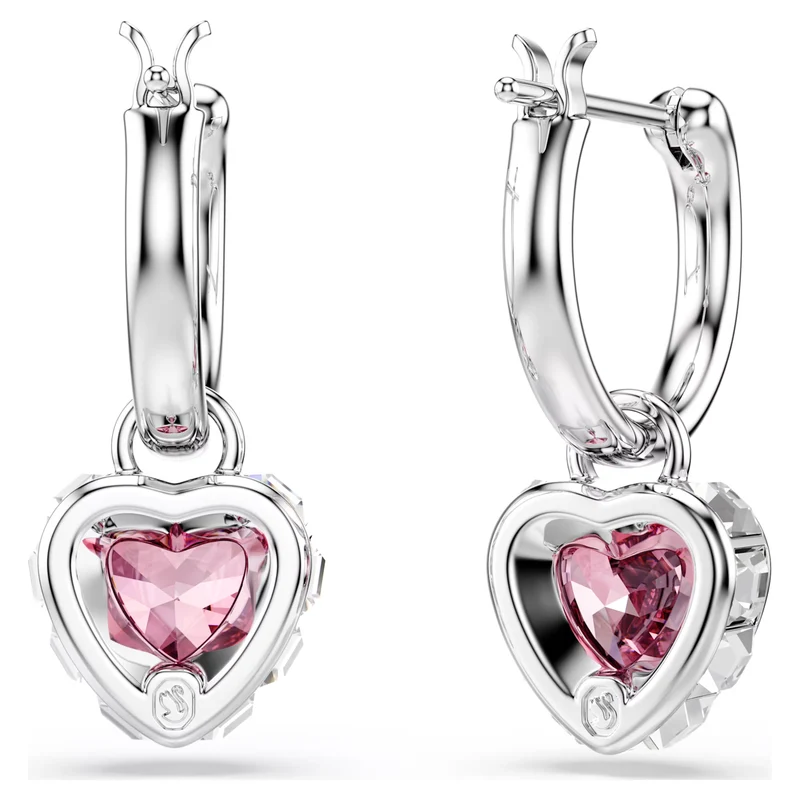 Chroma Heart Drop Earrings with Pink Crystal in Rhodium Silver