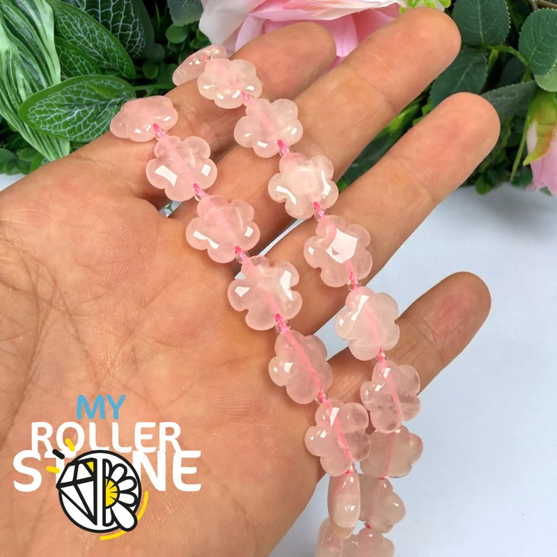 Rosenquarz-Blumenperle