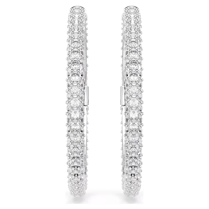 Dextera Hoop Earrings with Round-Cut White Crystal in Rhodium Silver