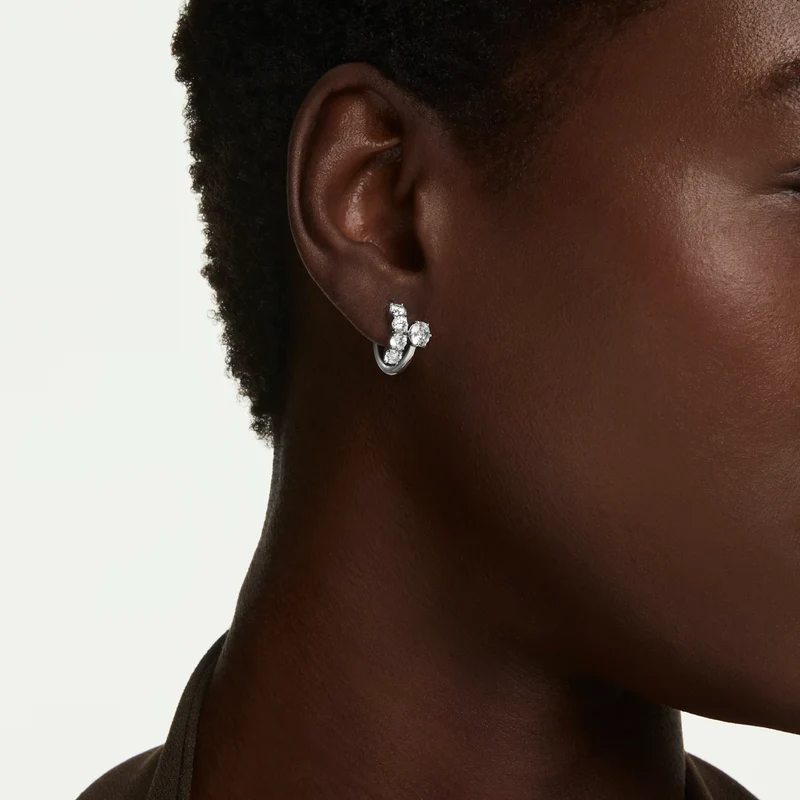Matrix Hoop Earrings with Round-Cut White Crystal in Rhodium Silver