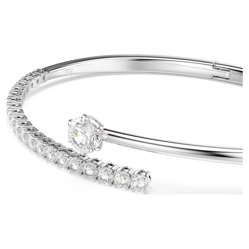 Matrix Bangle with Round-Cut White Crystal in Rhodium Silver, M