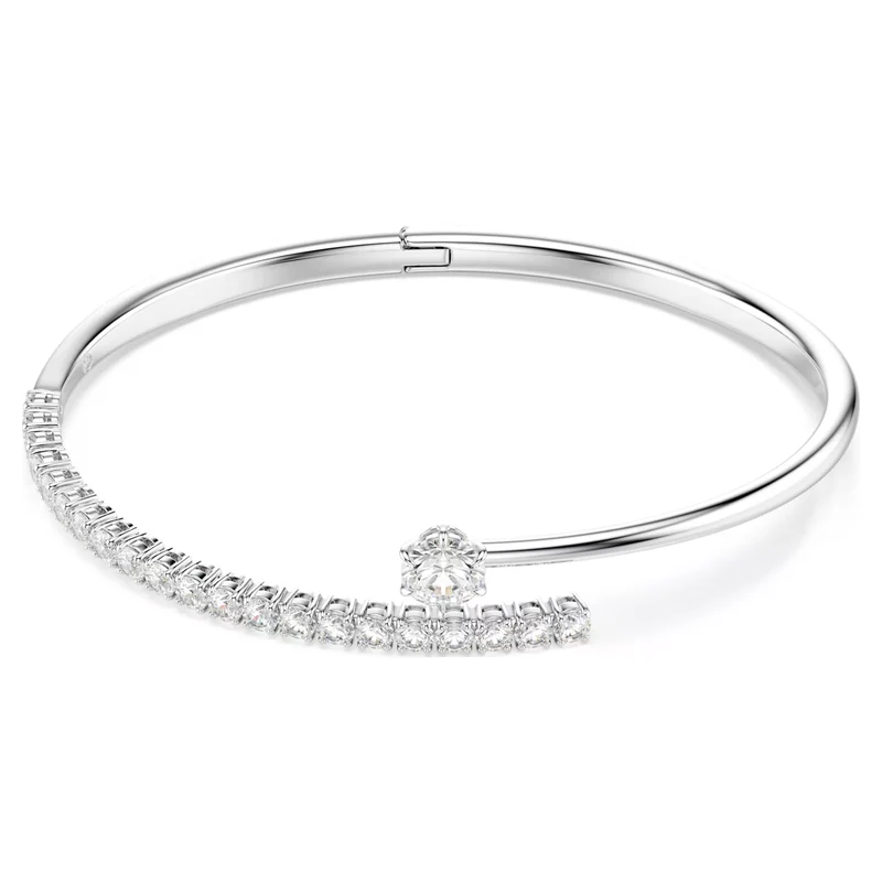 Matrix Bangle with Round-Cut White Crystal in Rhodium Silver, M