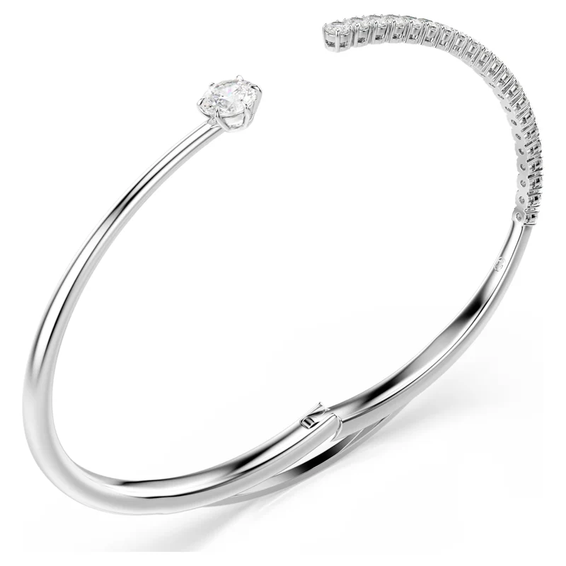Matrix Bangle with Round-Cut White Crystal in Rhodium Silver, M