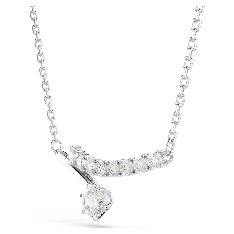 Matrix Necklace with Round-Cut White Crystal in Rhodium Silver