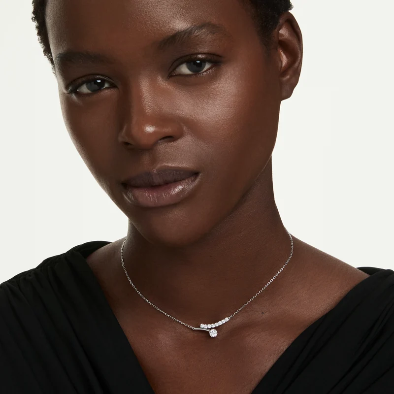 Matrix Necklace with Round-Cut White Crystal in Rhodium Silver