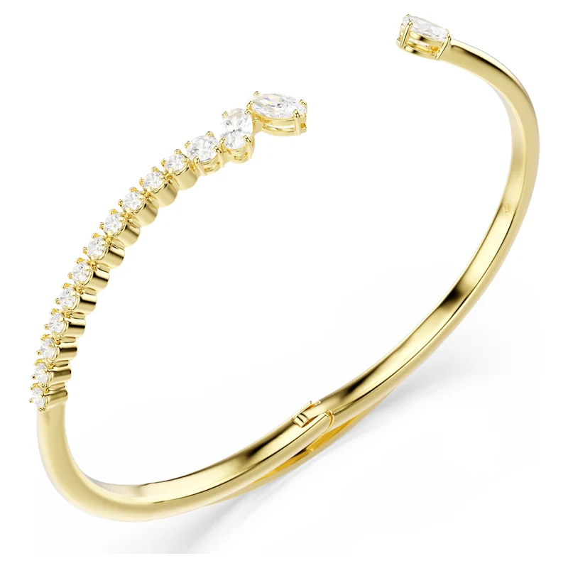 Mesmera Open Bangle with Mixed-Cut White Crystal in Gold, M