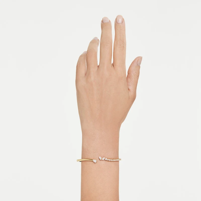 Mesmera Open Bangle with Mixed-Cut White Crystal in Gold, M