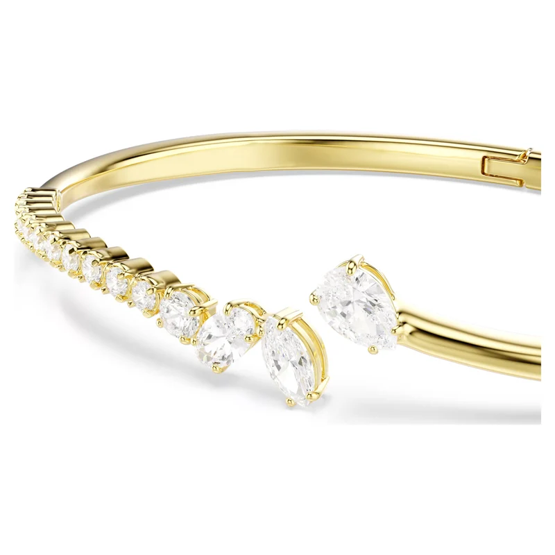 Mesmera Open Bangle with Mixed-Cut White Crystal in Gold, M