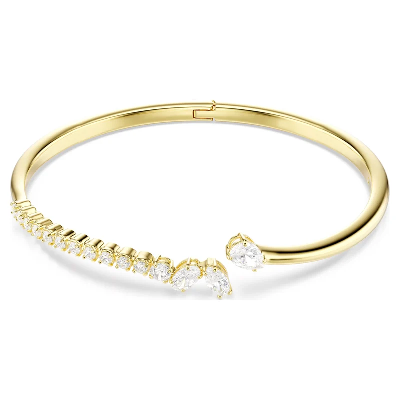 Mesmera Open Bangle with Mixed-Cut White Crystal in Gold, M