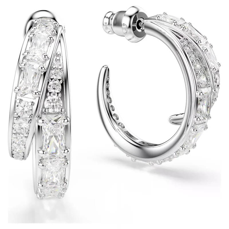 Vienna Hoop Earrings with Mixed-Cut White Crystal in Rhodium Silver