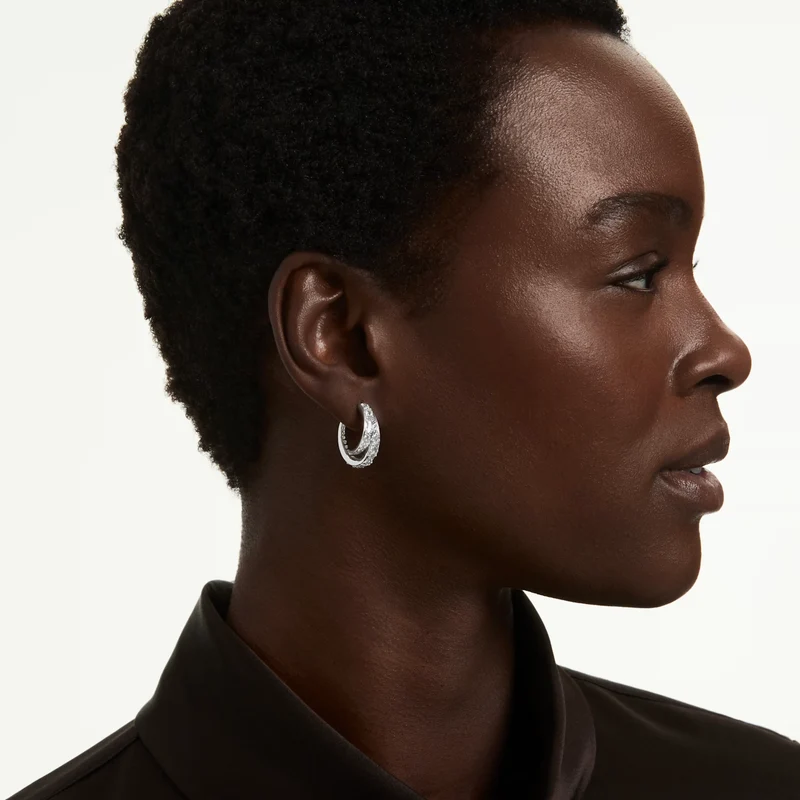 Vienna Hoop Earrings with Mixed-Cut White Crystal in Rhodium Silver