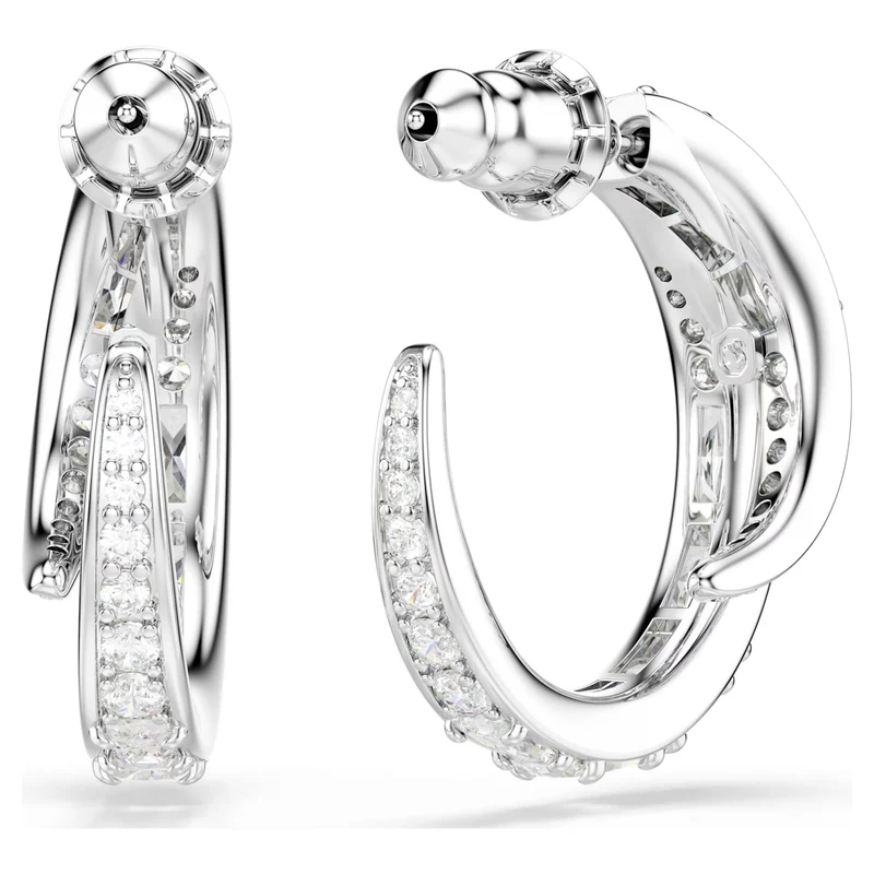 Vienna Hoop Earrings with Mixed-Cut White Crystal in Rhodium Silver