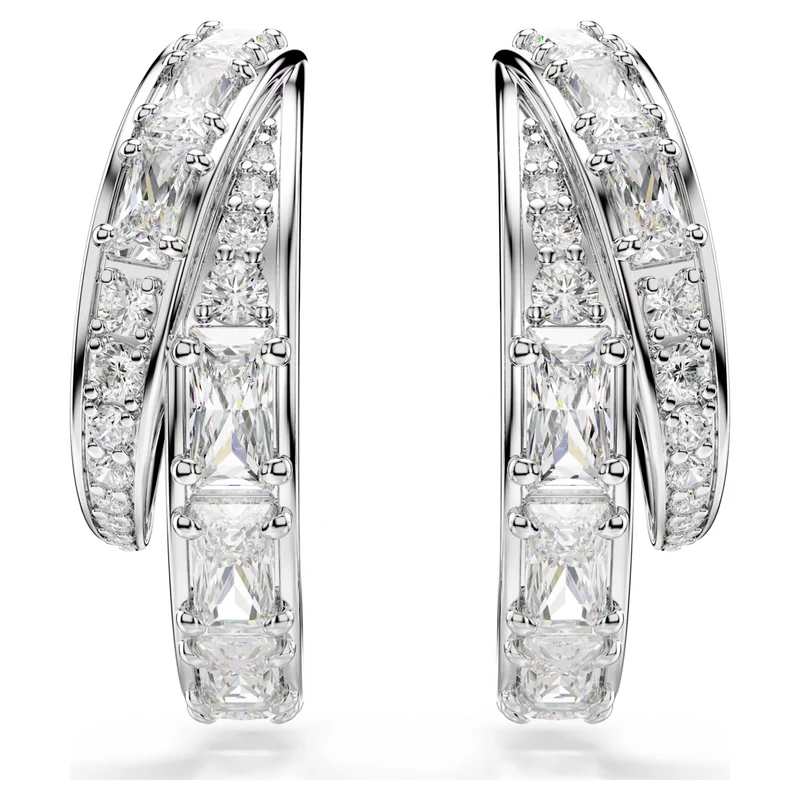Vienna Hoop Earrings with Mixed-Cut White Crystal in Rhodium Silver