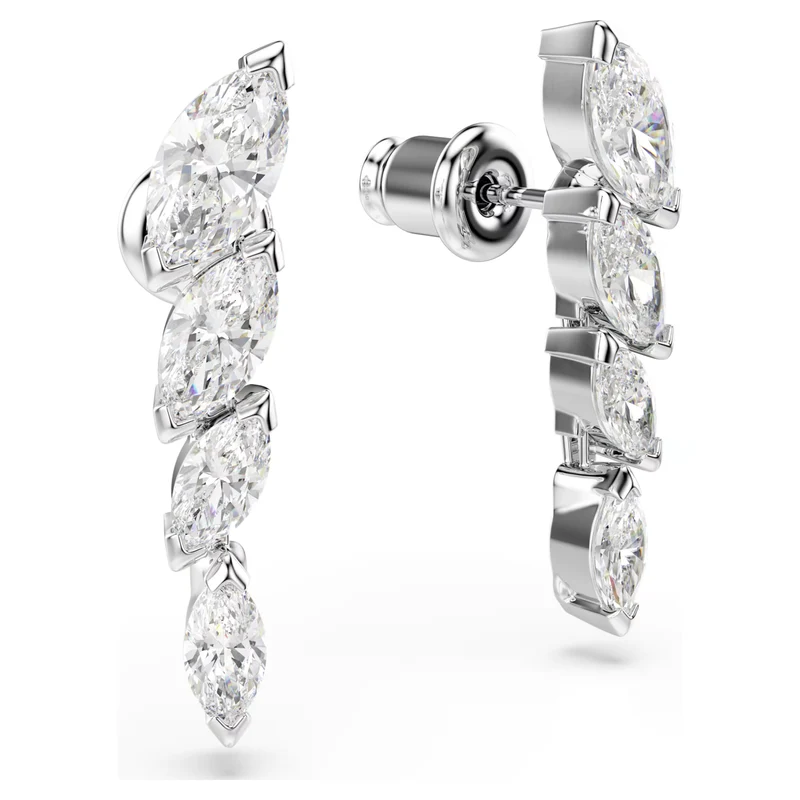 Mesmera Earrings with Marquise-Cut White Crystal in Rhodium Silver