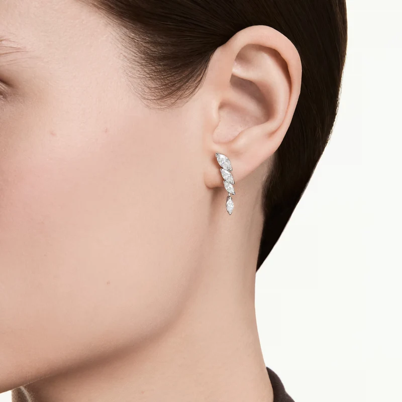 Mesmera Earrings with Marquise-Cut White Crystal in Rhodium Silver
