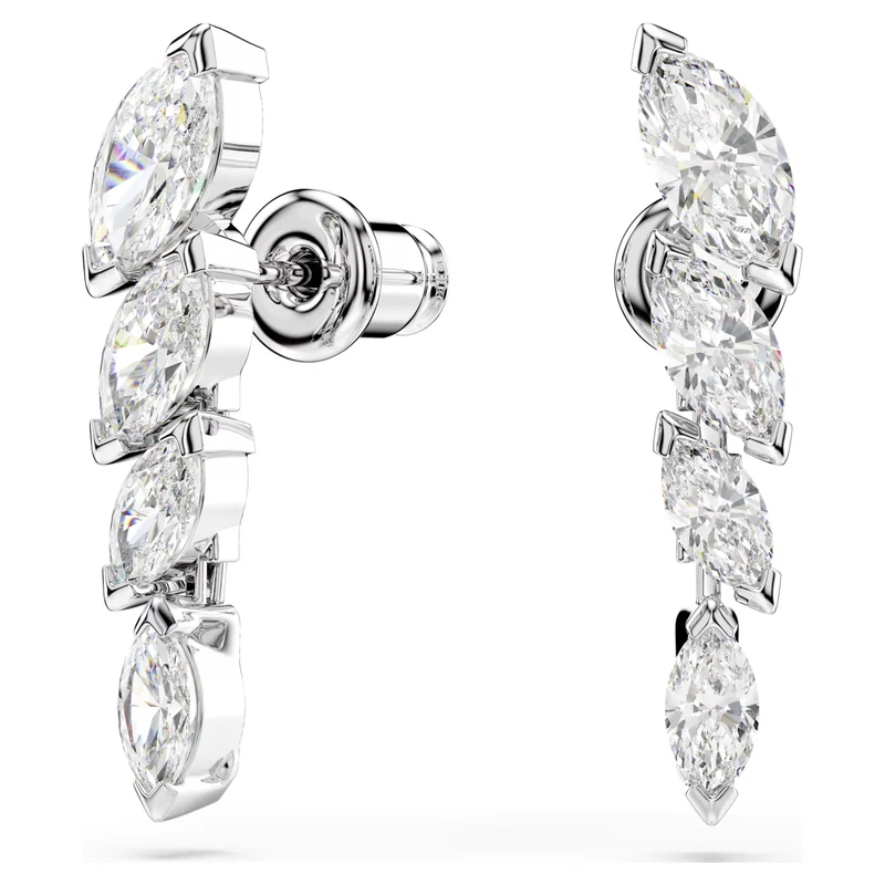Mesmera Earrings with Marquise-Cut White Crystal in Rhodium Silver